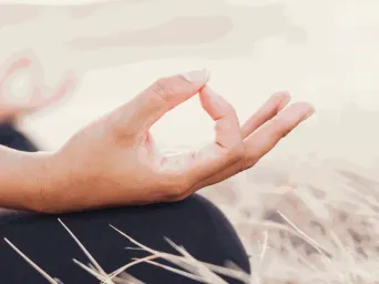 Main posée sur un genou dans une position de méditation